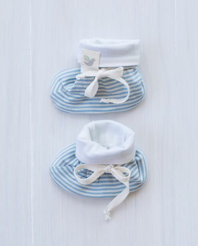 stripe blue merino booties for babies