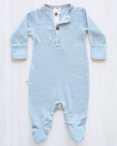 stripe north sea blue organic merino jumpsuit for babies