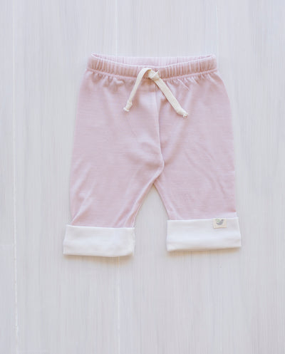 rose pink organic merino drawstring pants