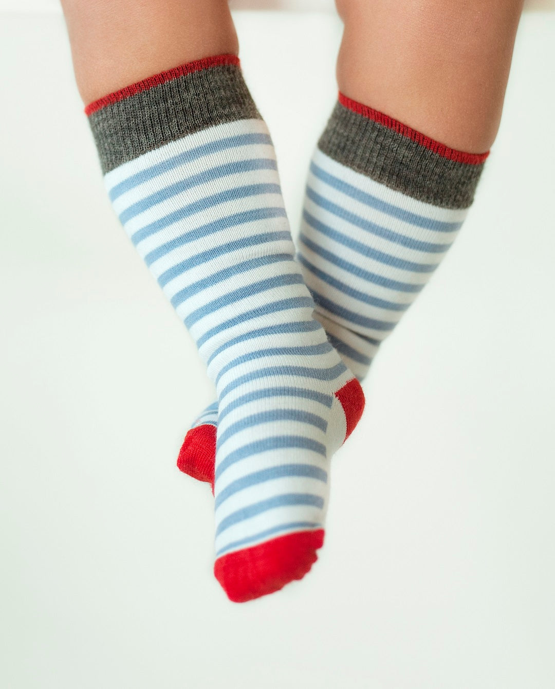 stripe red knee high merino socks