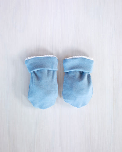 blue organic merino baby mittens