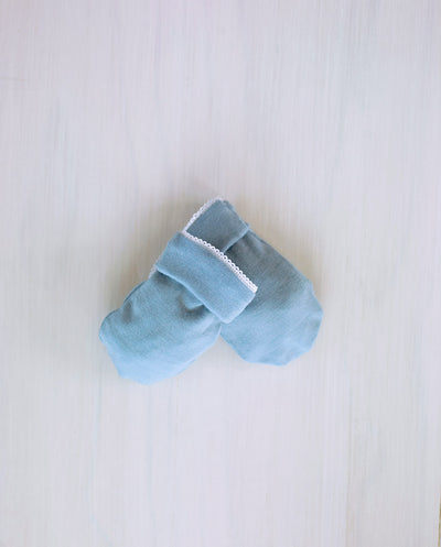 blue merino wool baby mittens